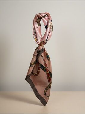 Silky Pink Patterned Women's Scarf with Ornamental Print for bags